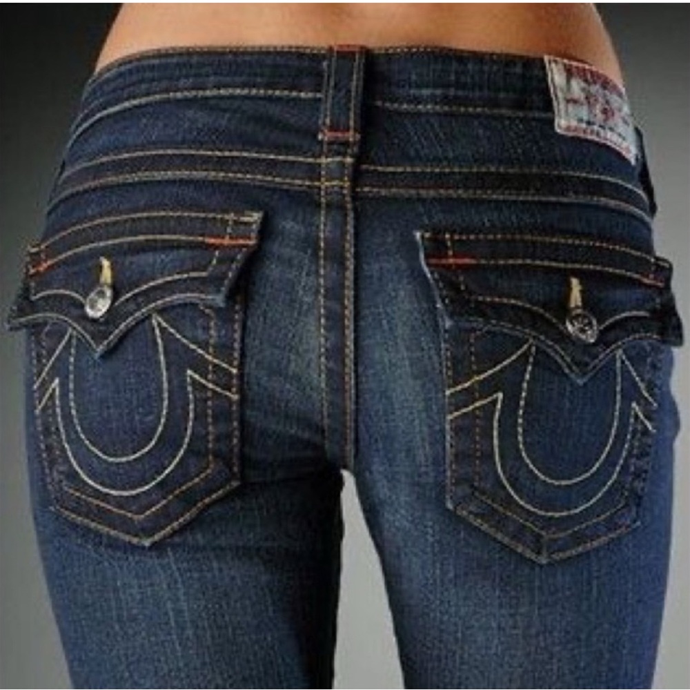 True Religion skinny w/Flaps Dark Blue Jeans size 25